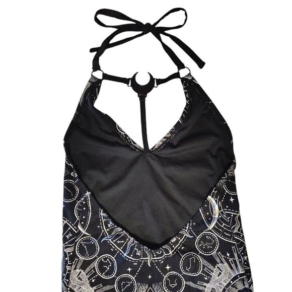Killstar Black NEW Silver Lunar Tide One Piece Halter Swimsuit Size Small (6) - Picture 9 of 14